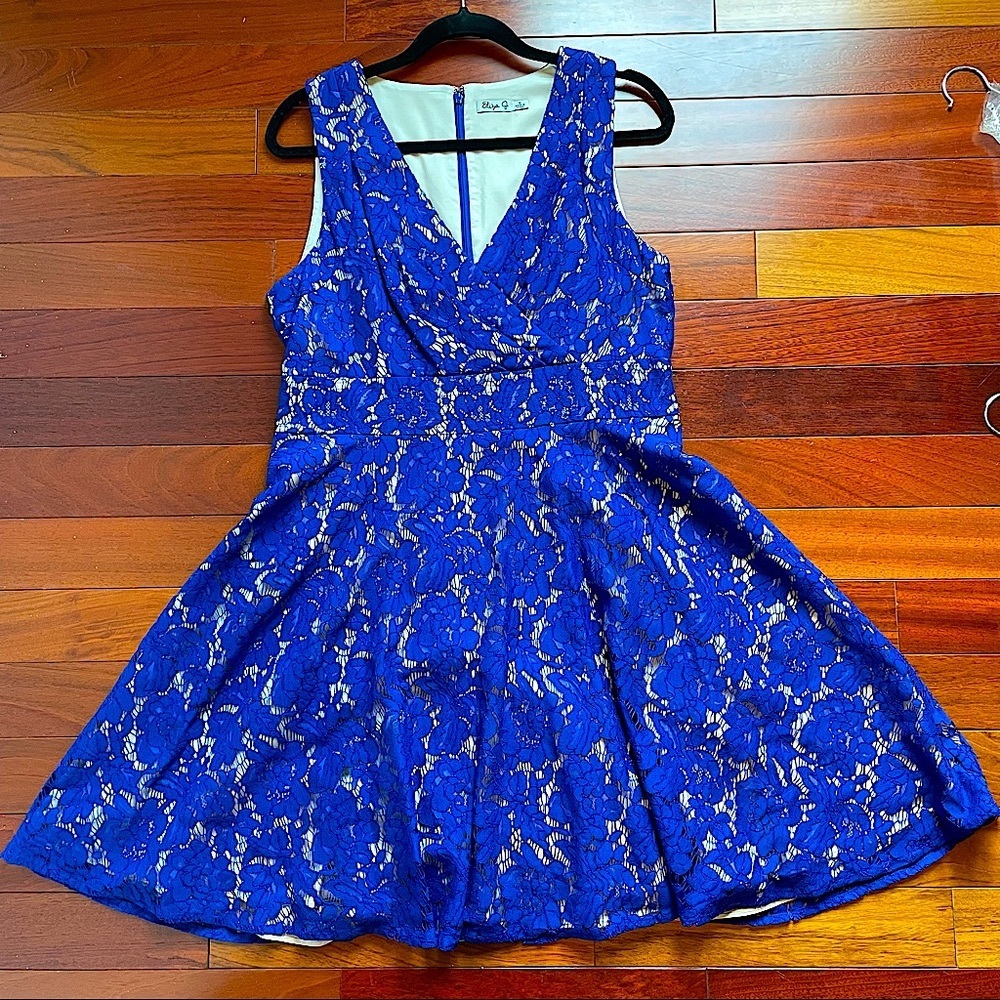 Eliza J Sleeveless Blue Lace Knee Length Dress